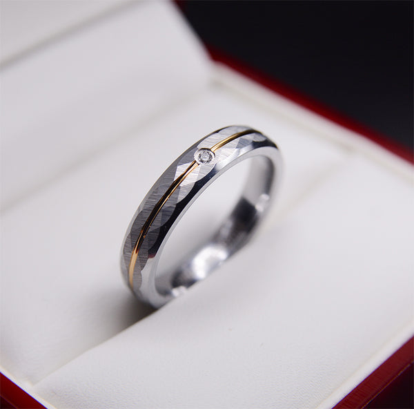 4mm Hammered Texture Diamond Tungsten Wedding Band