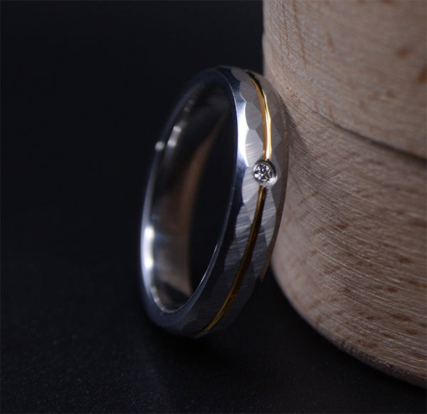 4mm Hammered Texture Diamond Tungsten Wedding Band