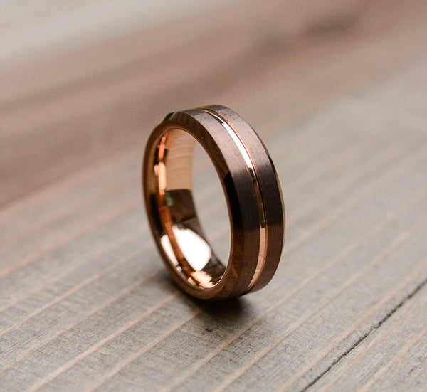 Match His and Hers Coffee & Rose Gold Tungsten Bands-Wedding Band Set