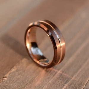 Wedding Rings For Women 6mm Coffee & Rose Gold Tungsten Band | Urban Designer 