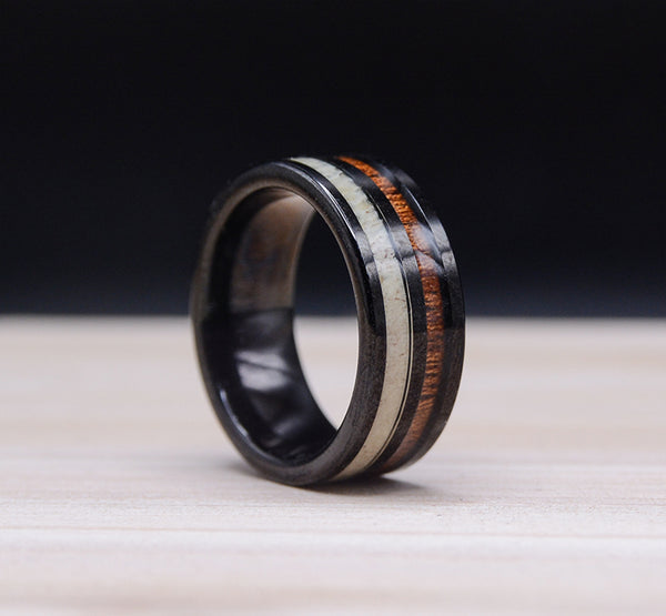 Koa Wood Inlay Black Tungsten Ring