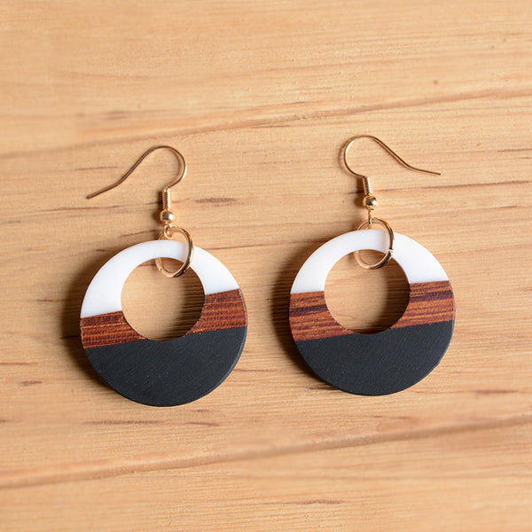 UD Women's Color-block Round Wooden Earrings