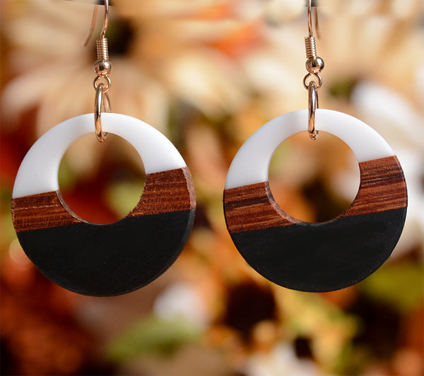 UD Women's Color-block Round Wooden Earrings