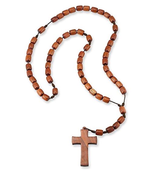 Handmade Wooden Beads Catholic Rosary Necklace with Cross