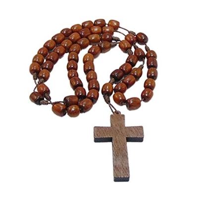 Handmade Wooden Beads Catholic Rosary Necklace with Cross