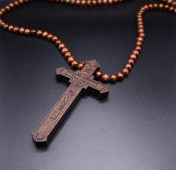 To Express Your Faith: Large Wood Cross Necklace for Men with Jesus Christ Pendant