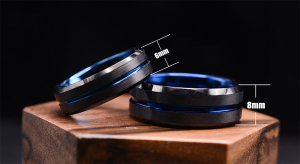 Dark Tungsten Wedding Band Set with Striking Blue Accents