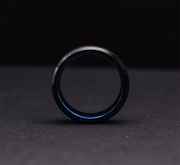 Eternal Commitment: Dark Tungsten Wedding Ring Sets Enhanced with Striking Blue Accents