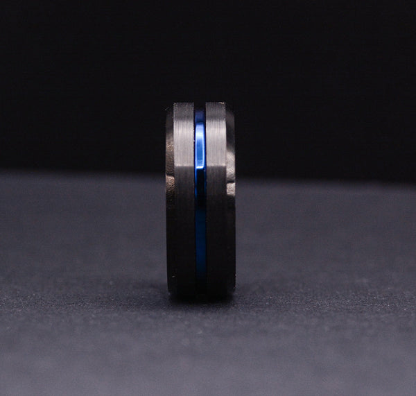 Eternal Commitment: Dark Tungsten Wedding Ring Sets Enhanced with Striking Blue Accents
