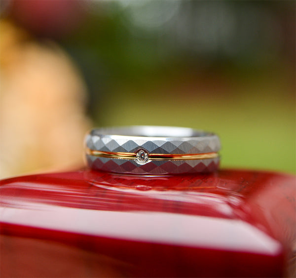 Hammered Texture Diamond Tungsten Wedding Band