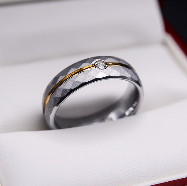 Hammered Texture Diamond Tungsten Wedding Band