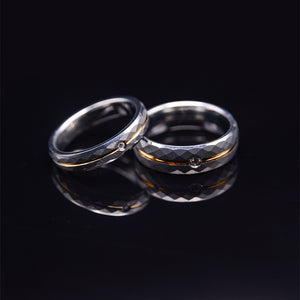 Diamond Tungsten Wedding  Band Set With Hammered Texture