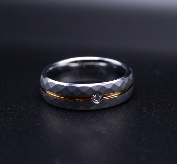 Diamond Tungsten Wedding  Band Set With Hammered Texture