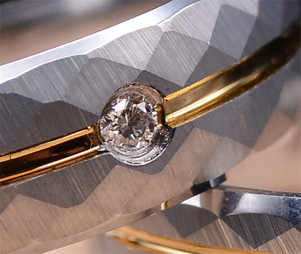 Hammered Texture Diamond Tungsten Wedding Band