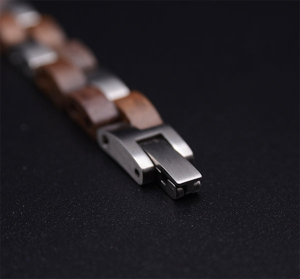 Sophisticated Men's Wooden Bracelet: Stylish Fusion of Wood and Stainless Steel
