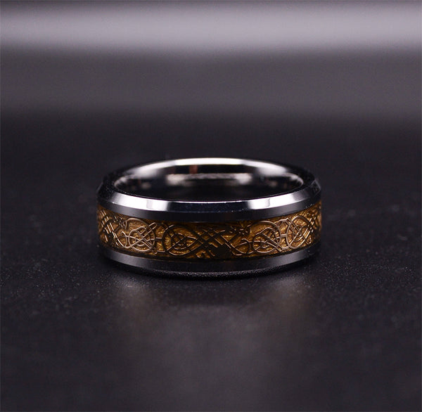 Gold Dragon Tungsten Wedding Ring Set