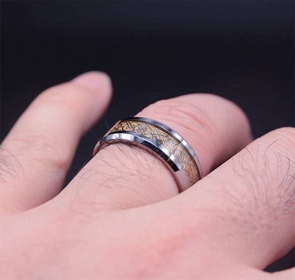 Gold Dragon Tungsten Wedding Ring Set