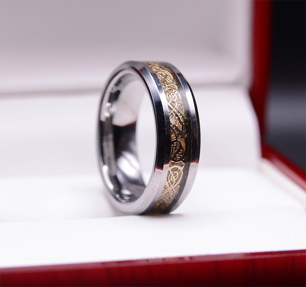 Gold Dragon Tungsten Wedding Ring Set
