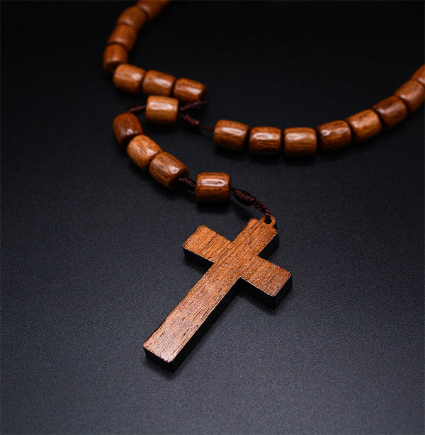 Handmade Wooden Beads Catholic Rosary Necklace with Cross