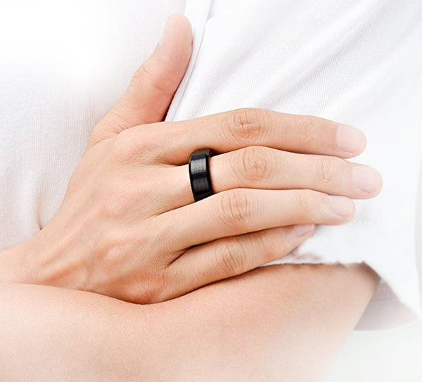 Black Tungsten Carbide Wedding Band Inlay Real Wood Brushed Center Beveled Style