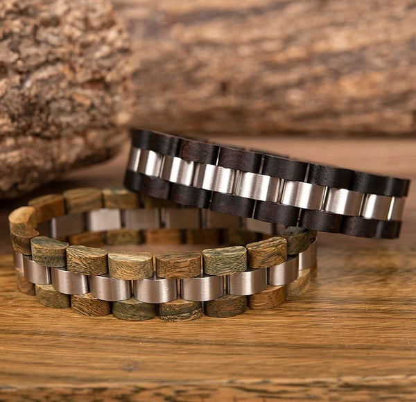 Dark Wooden Bracelet For Men Stylish Wood & Stainless Steel Combined