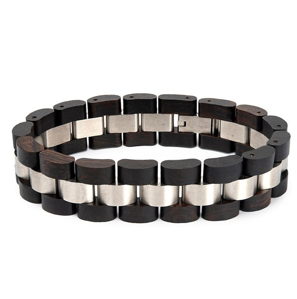 Dark Wooden Bracelet For Men Stylish Wood & Stainless Steel Combined
