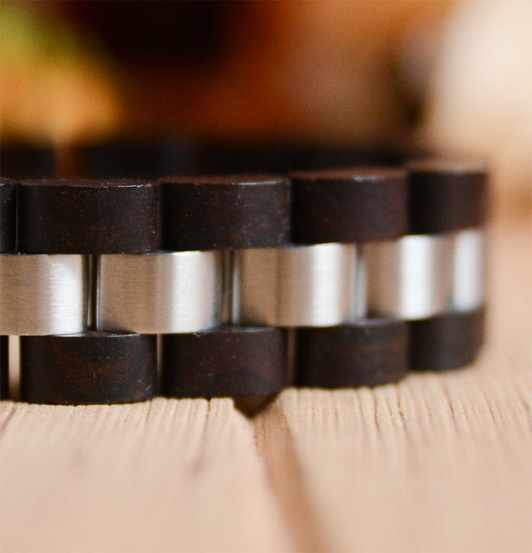 Dark Wooden Bracelet For Men Stylish Wood & Stainless Steel Combined
