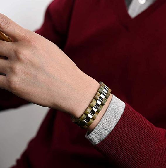 Mens Wooden Bracelet Stylish Vera Wood & Stainless Steel Combined Wooden Bangle