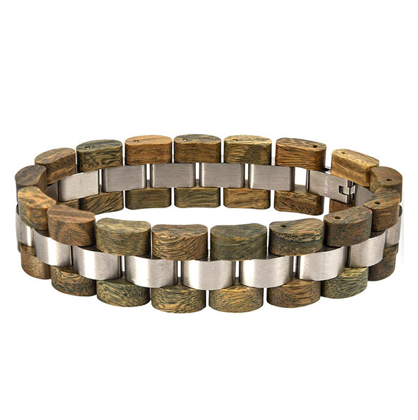Mens Wooden Bracelet Stylish Vera Wood & Stainless Steel Combined Wooden Bangle