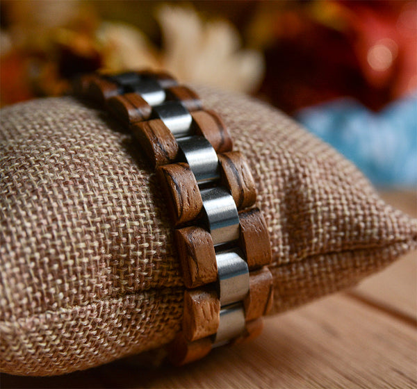 Mens Wooden Bracelet Stylish Wood & Stainless Steel Combined Wooden Bangle