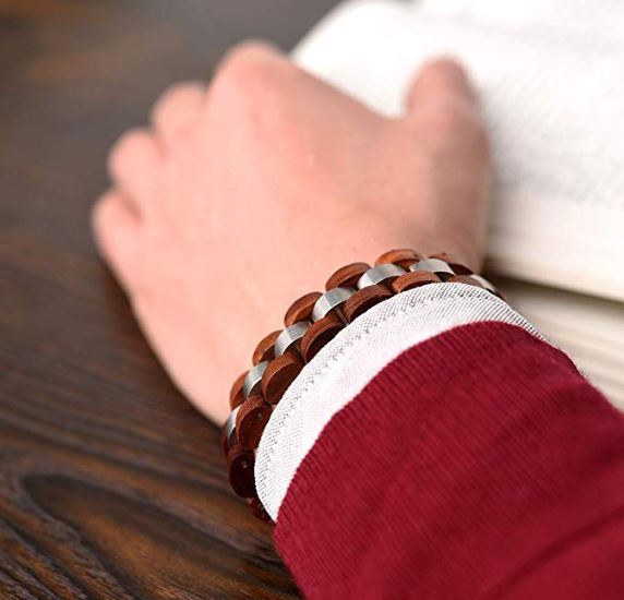 Mens Wooden Bracelet Stylish Wood & Stainless Steel Combined Cherry Wooden Bangle