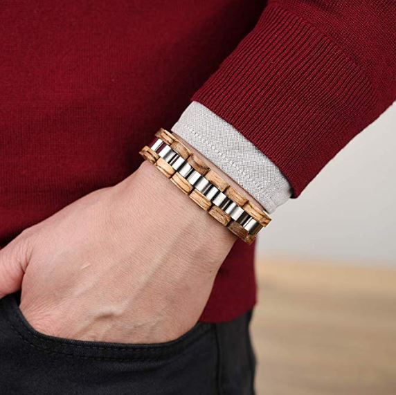 Mens Wooden Bracelet Stylish Wood & Stainless Steel Combined Wooden Bangle