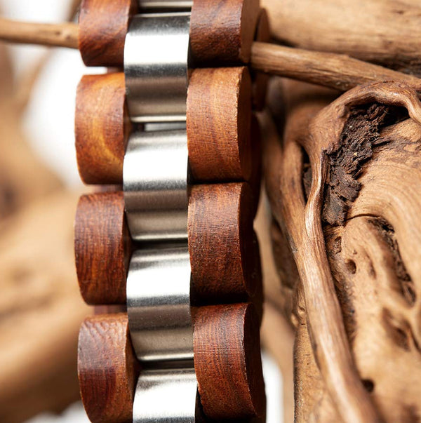 Mens Wooden Bracelet Stylish Wood & Stainless Steel Combined Cherry Wooden Bangle