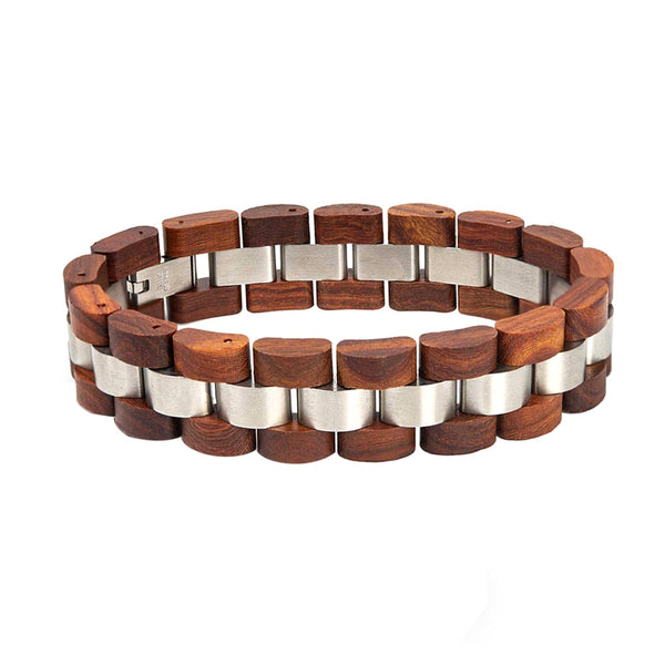 red wooden and metal bracelet for men