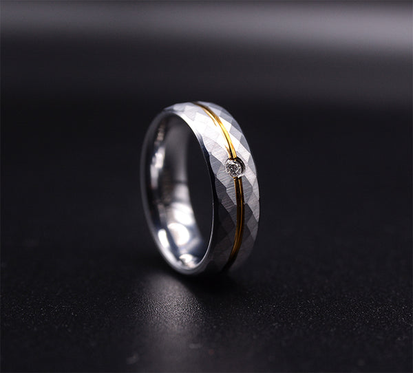Hammered Texture Diamond Tungsten Wedding Band