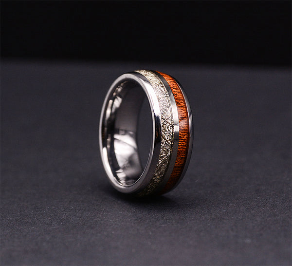 Wood Wedding Band: Urban Designer Tungsten Ring With Meteorite And Wood Wedding Ring