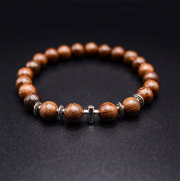UD Meditation Prayer Wood Bead Bracelet Elastic Stretch