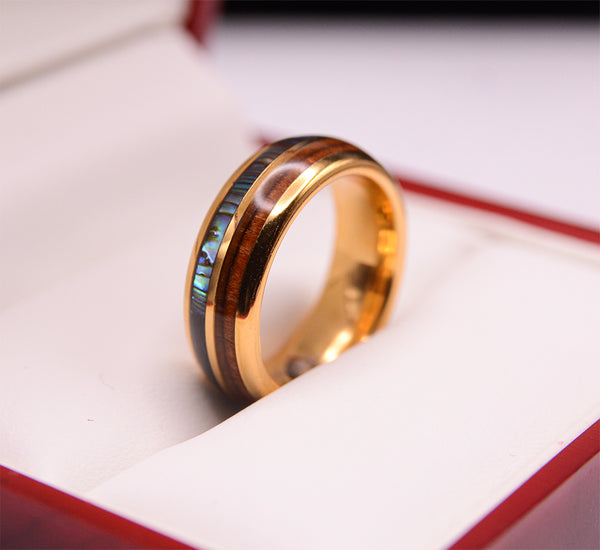 Aurora Cedar Gold Tungsten Rings With Wood Inlay 8mm