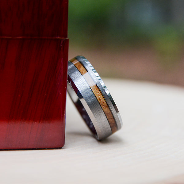 Mens Wedding band: 8 mm Tungsten Rings For Men with Olive Wood Inlay, Mens Wedding Rings, Wooden Rings