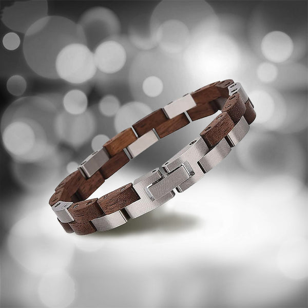 Sophisticated Men's Wooden Bracelet: Stylish Fusion of Wood and Stainless Steel