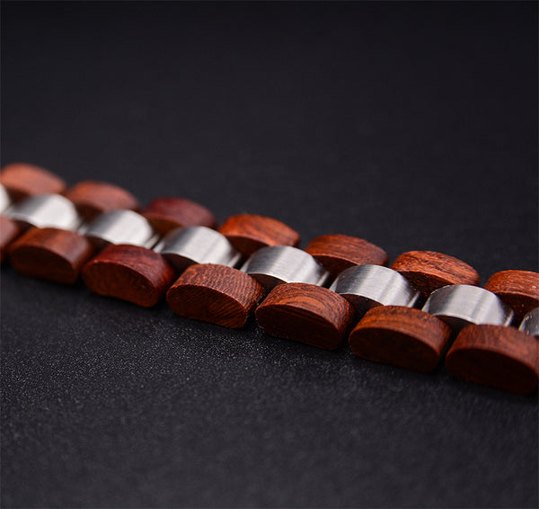 Mens Wooden Bracelet Stylish Wood & Stainless Steel Combined Cherry Wooden Bangle