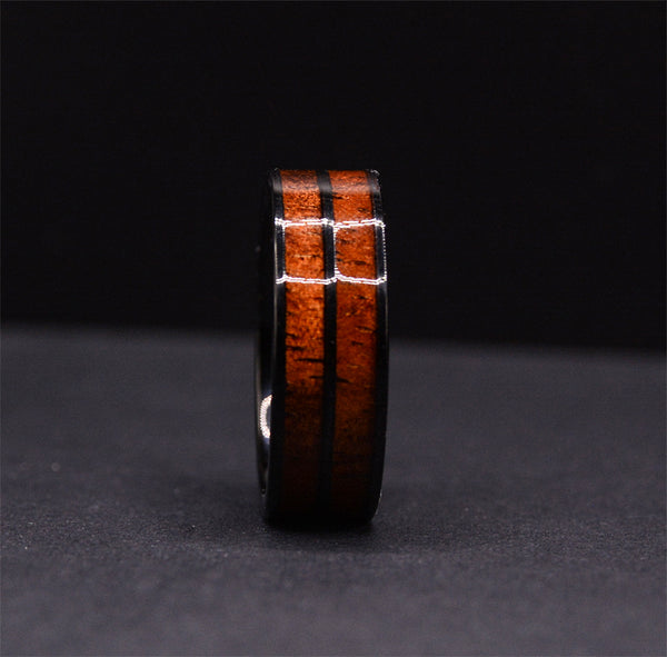 8mm Double Koa Wood Inlay Tungsten Wedding Bands For Men