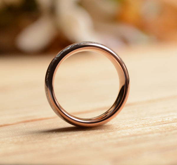 Rose Gold Tungsten Ring With Meteorite And Wood 8mm