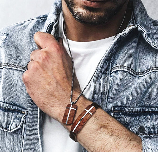 Handmade Rosewood Cross Necklace For Men