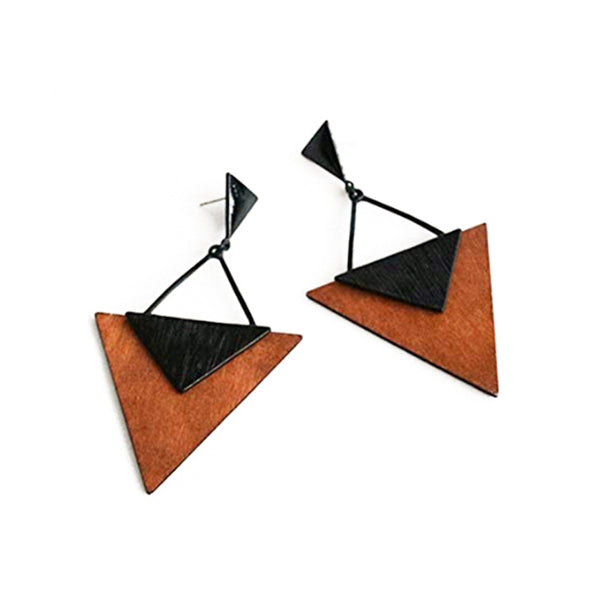 Wooden Earrings for Women - Big Triangle Geometric Wood Drop Dangle Hook Earrings