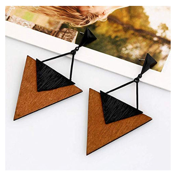 Wooden Earrings for Women - Big Triangle Geometric Wood Drop Dangle Hook Earrings