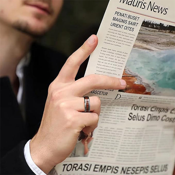 Masculine Charm: Tungsten Rings for Men with Koa Wood Inlay – Distinctive Wooden Bands