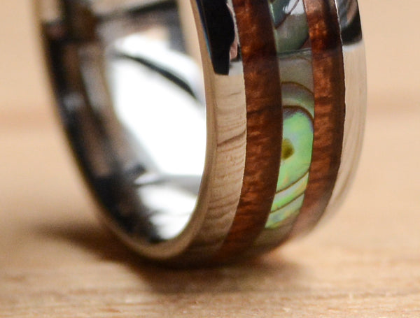 8mm Abalone Shell and Wood Inlay Tungsten Wood Band