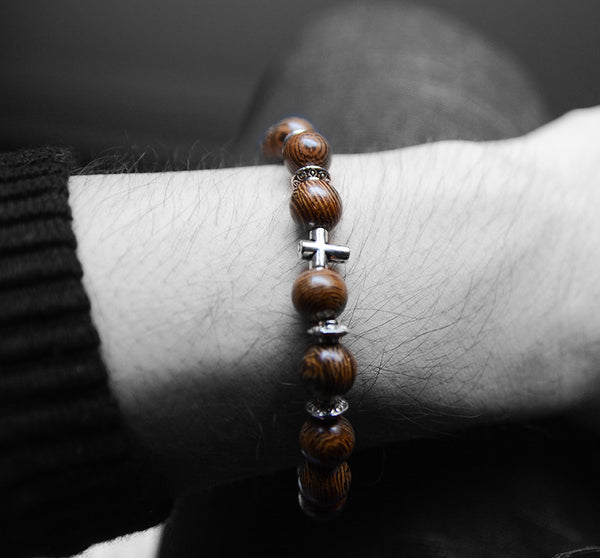 UD Meditation Prayer Wood Bead Bracelet Elastic Stretch