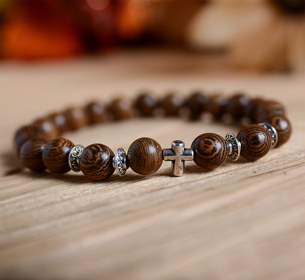 UD Meditation Prayer Wood Bead Bracelet Elastic Stretch